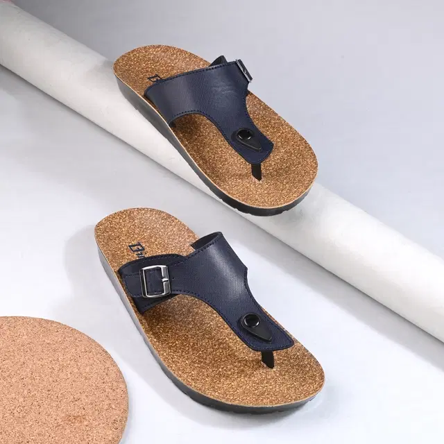 Flipflops for Men (Navy Blue & Brown, 6)