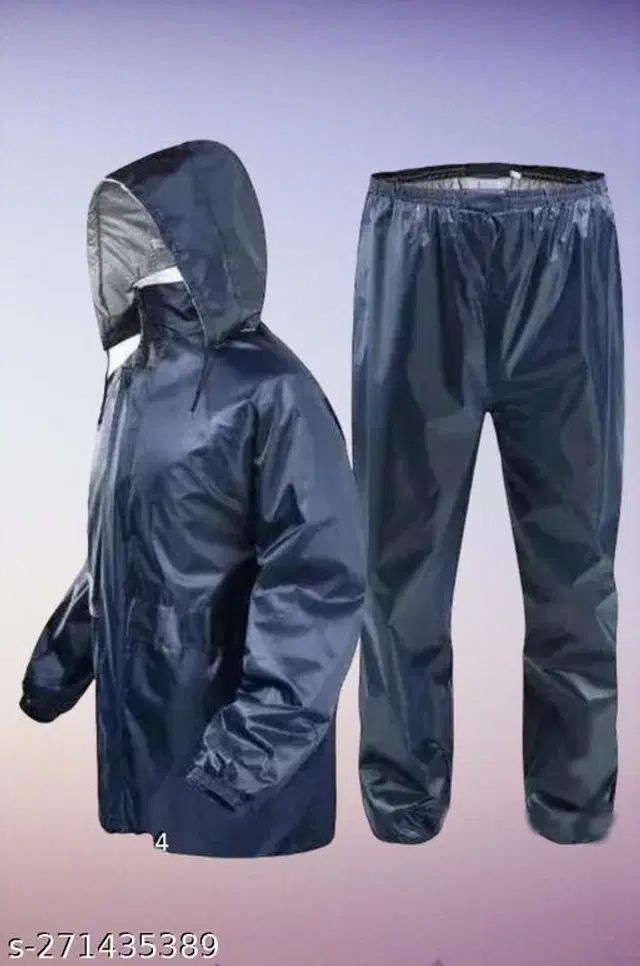 Polyester Rain Coat for Men, Navy Blue, S