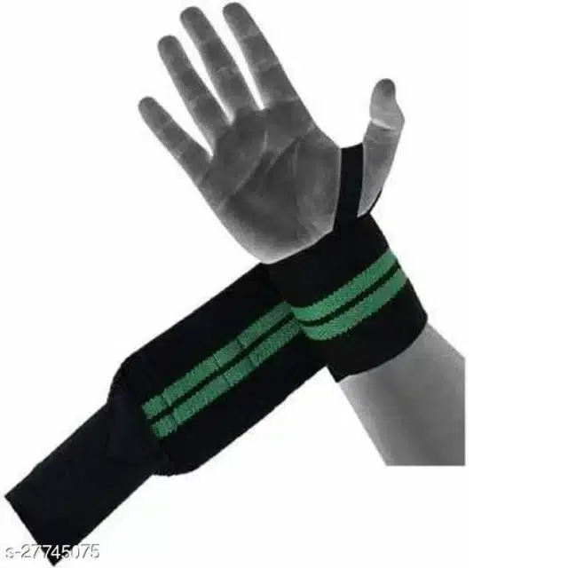 Wrist Support Bands, Black & Green, Free Size, Set of 1