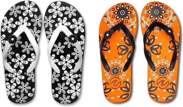 Flip Flops for Women, Pack of 2 (Multicolor, 6)