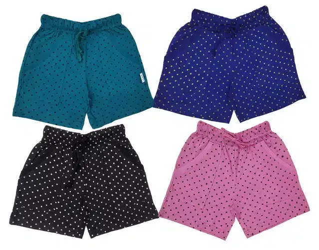Cotton Blend Polka Dot Printed Shorts for girls, Pack of 4 (Multicolor, 2-3 Years)