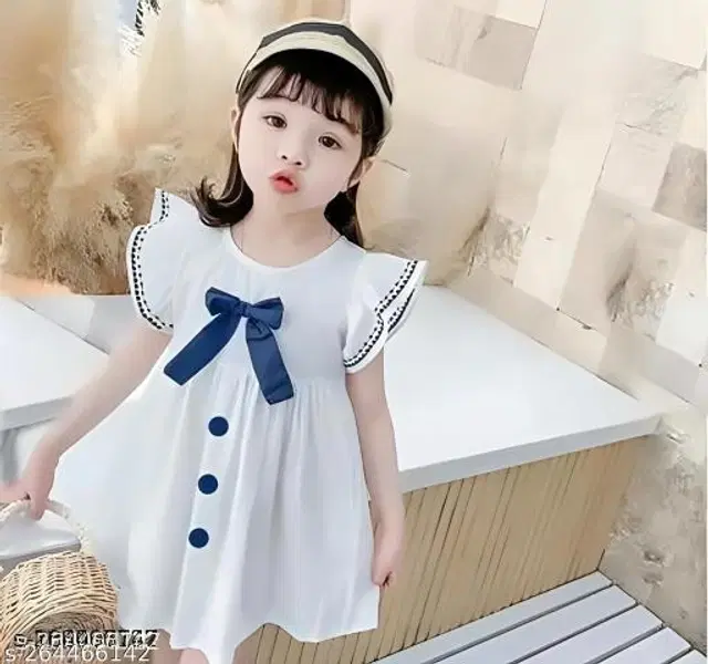 Cotton Blend Frock for Girls (White, 1-2 Years)