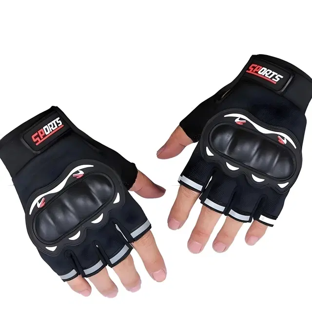 Polyester Half Finger Riding Gloves for Men, Set of 1 (Black)