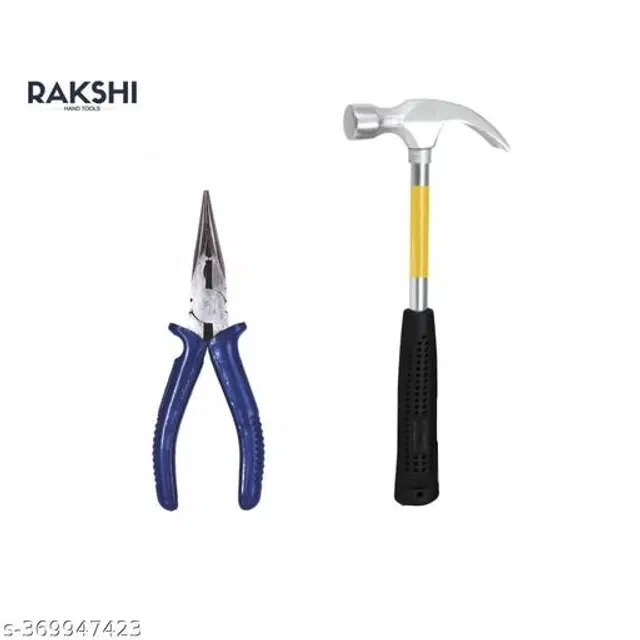 Stainless Steel Long Nose Plier with Claw Curved Hammer, Multicolor, Set of 2