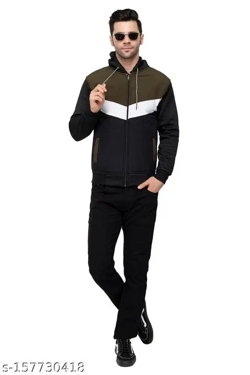 Polyester Jacket for Men (Blue & Olive, M)