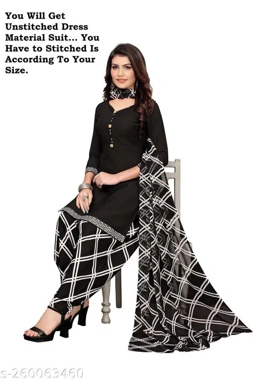 Checks Printed Crepe Suits & Dress Materials for Women (Black, Un Stitched)