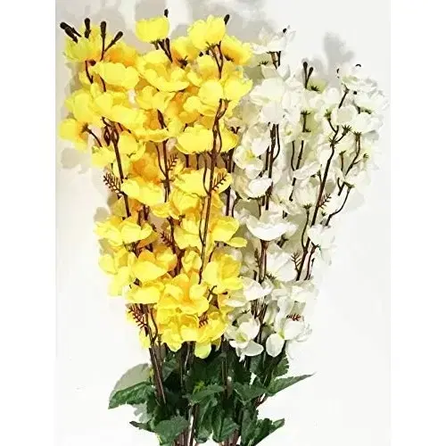 Artificial Blossoms Flower Bunch (White, Yellow) Pack Of 2