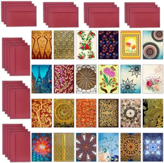 Designer Blank Greeting Cards with Envelope, Multicolor, Set of 24