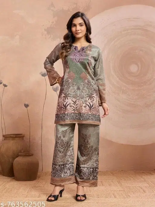 Art SilkPrinted Kurta With Paint Set for Women, Multicolour (S)