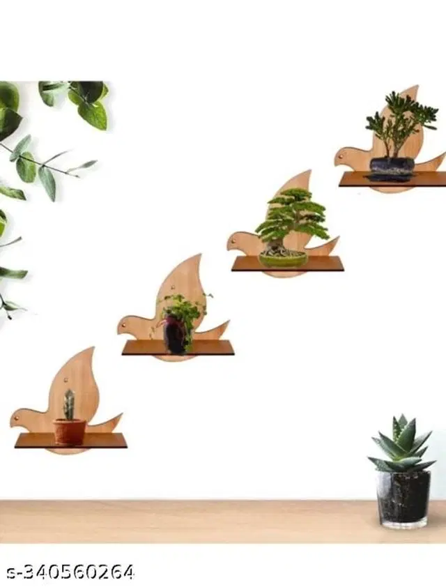 Wooden Wall Shelves, Brown, Pack of 4