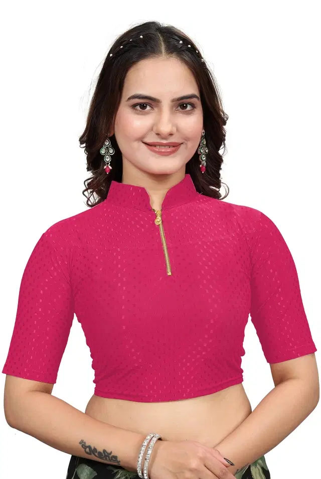 Cotton Lycra Solid Stitched Blouse for Women (Dark Pink, 28)