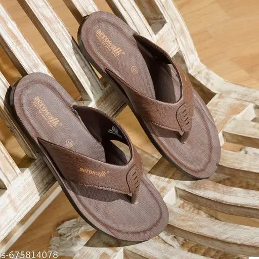 Aerowalk PU Flip-flops for Men (Brown, 9)