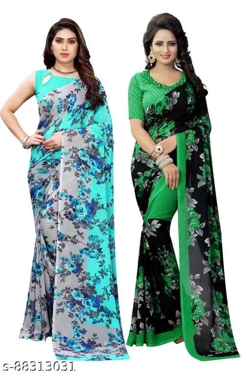 Georgette Printed Saree for Women, Pack of 2, Multicolor (6.3 m)