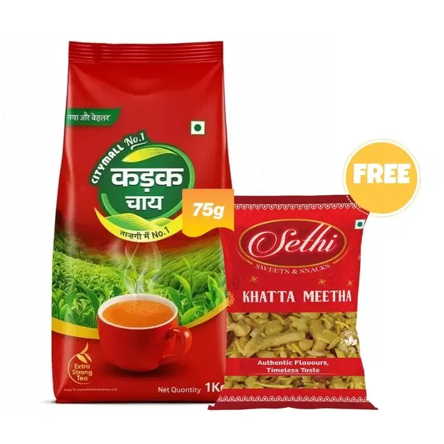 Citymall No.1 Kadak Tea 1 kg + Sethi Khatta Meetha  75 g (Free)