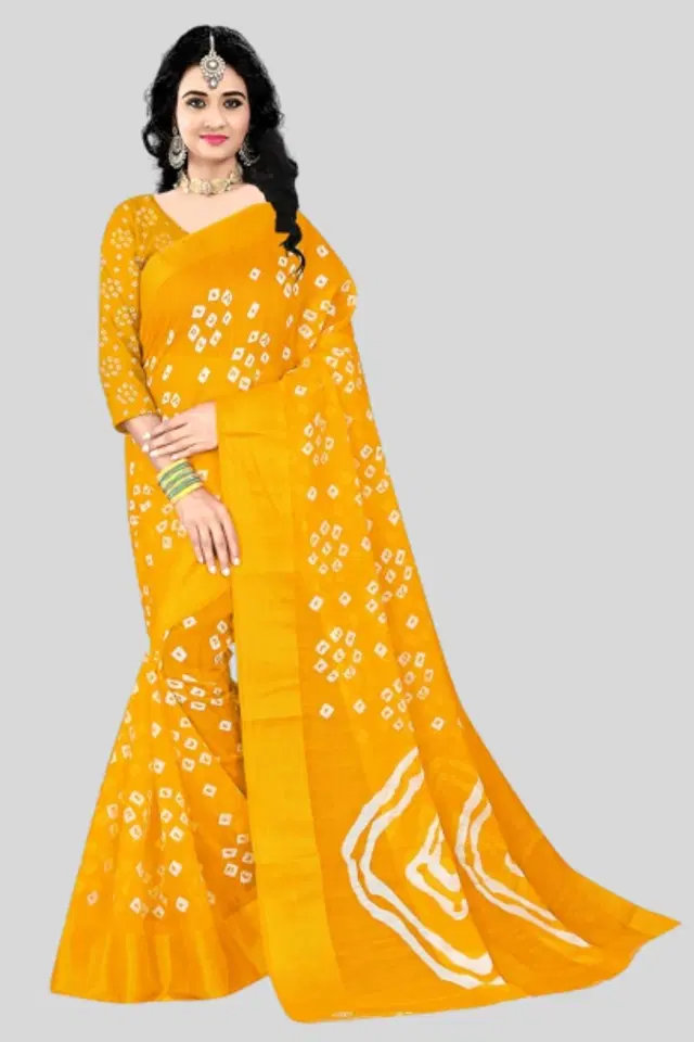 Art Silk Printed Saree for Women (Yellow, 6 m)