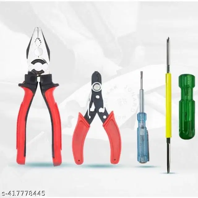 Combo of Lineman Plier, Wire Cutter, Line Tester & 2 in 1 Screwdriver, Multicolor, Set of 4