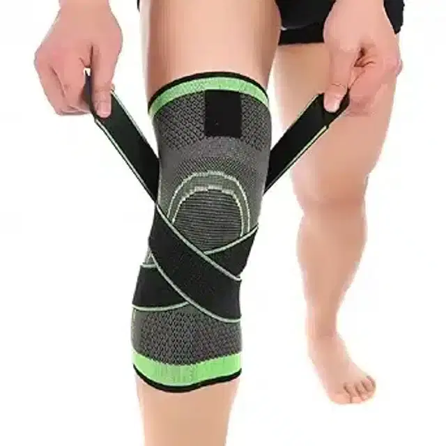 Cotton Elastic Knee Support Sleeve for Men & Women, Green & Black