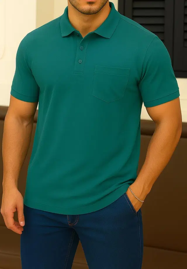 Cotton Blend Solid T-Shirt for Men, Teal (3XL)