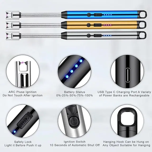 Type-C Rechargeable Electric Lighters for Kitchen,Multicolour
