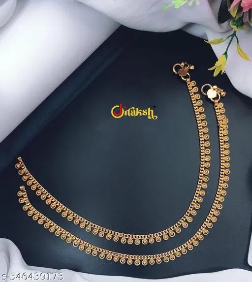 Chain Anklet for Women, Pack of 2 (Gold, Free Size)
