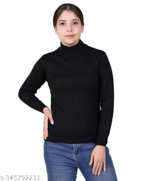 Hi-Neck Sweater for Women (Black, L)