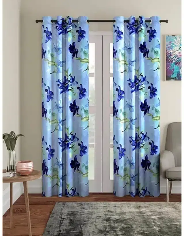 Door Curtains, Pack of 2, Blue, 4x7 feet
