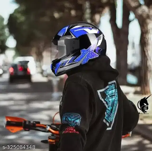 Full Face Helmet for Men & Women, Black & Blue