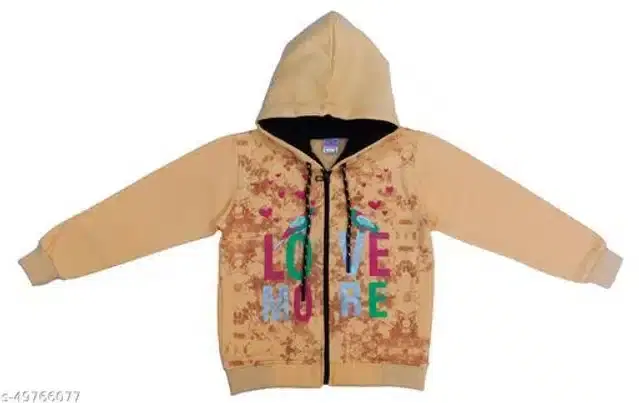 Fleece Printed Full Sleeves Hooded Sweatshirt for Girls (Beige, 3-4 Years)