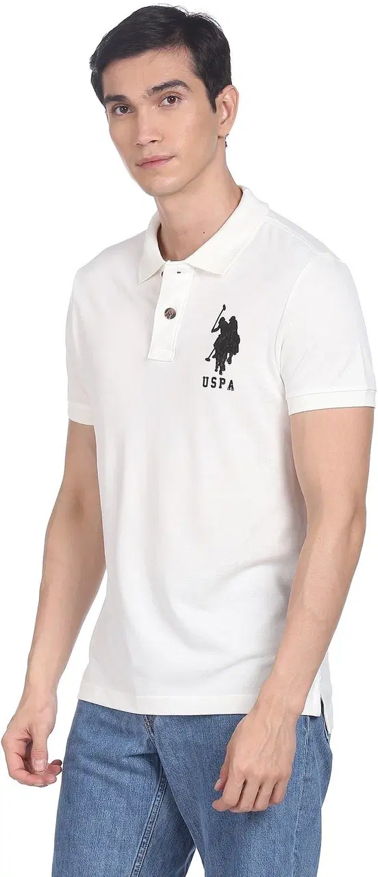 Half Sleeves Casual T-shirt for Men (White, M)