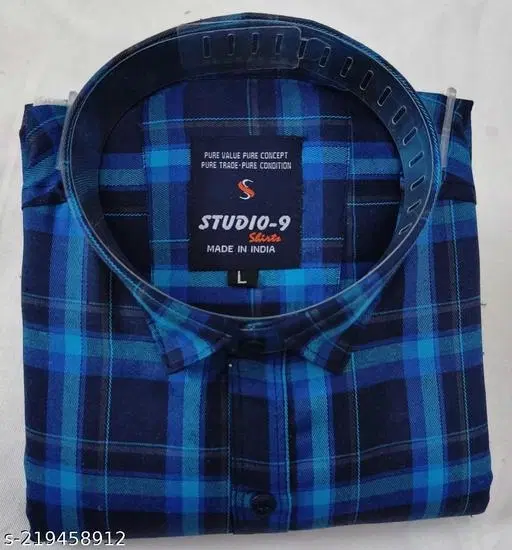 Cotton Blend Checked Shirt for Men, Blue (L) Pack of 1