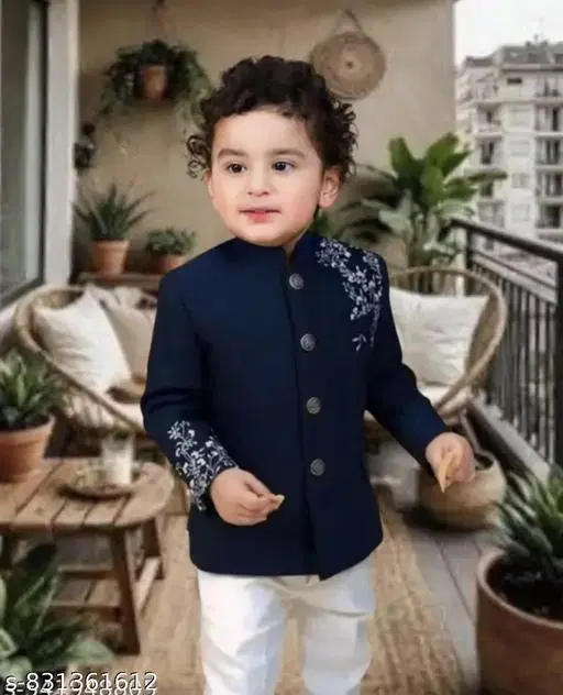 Embroidered Cotton Silk Kurta Set for Boys (White, 0-1 Years)