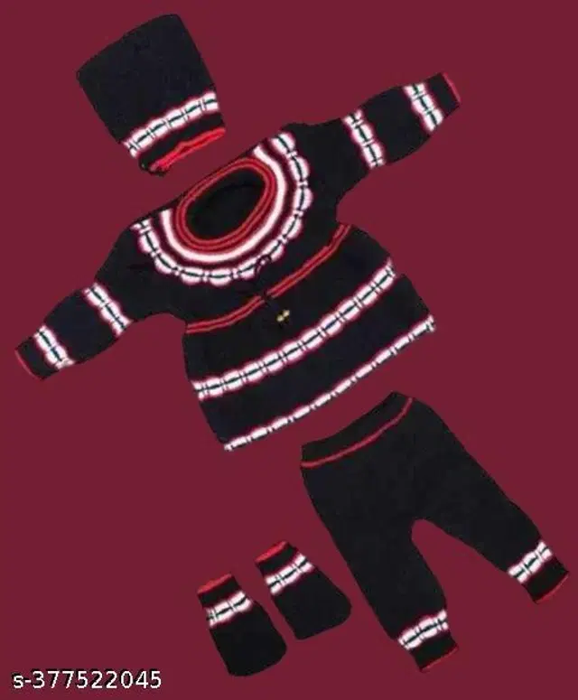 Woolen Clothing Set for Boys (0-3 Months, Black)