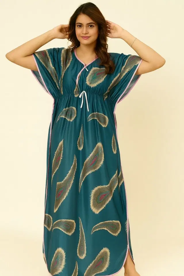 Sarina Printed Nightdress for Women, Teal (L)