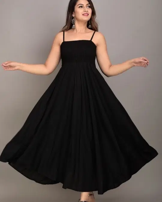 Poly Crepe Dress for Women (Black, S)