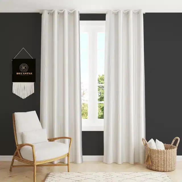 Polyester Curtains for Window & Door, White, 5 feet, Pack of 2