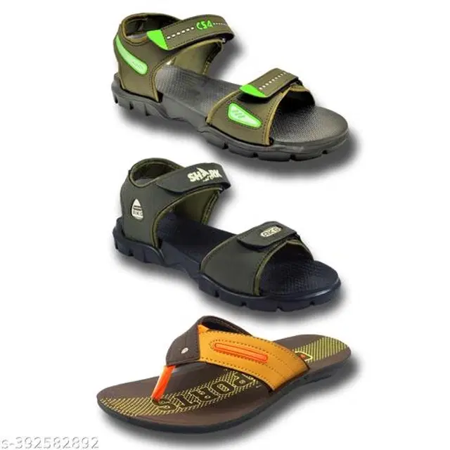 Sandals with Flipflop for Men, Pack of 3 (Multicolor, 6)