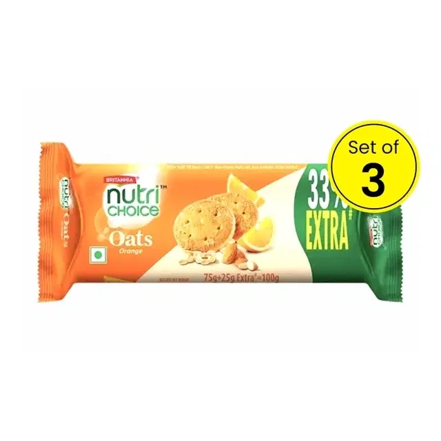 Britannia Nutri Choice Oats Orange & Almond Cookies 3X66.6 g (Pack of 3)