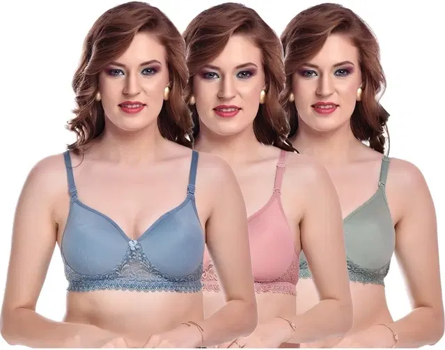 Cotton Blend Bra for Women, Multicolour (30) Pack of 3