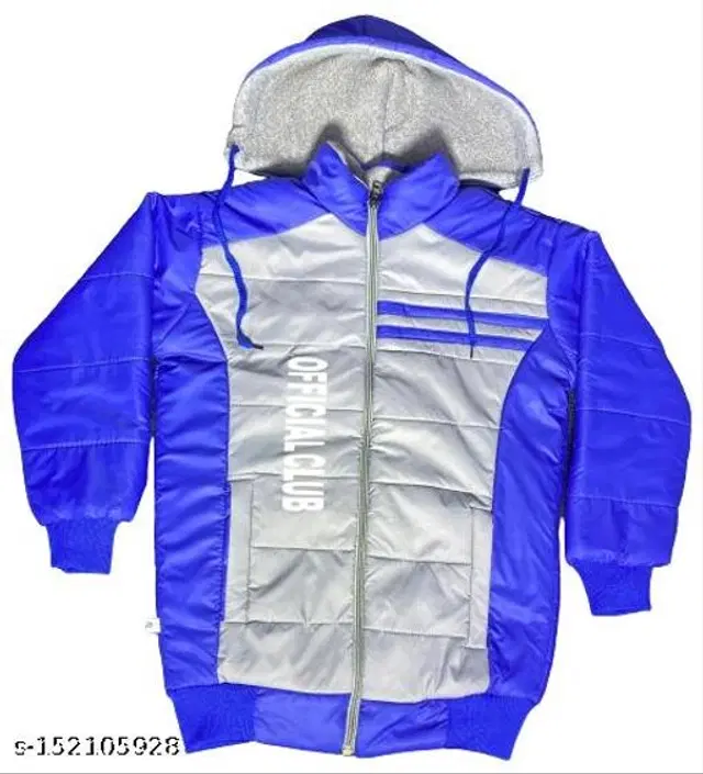 Polyester Jacket for Boys (Blue & Grey, 6-7 Years)