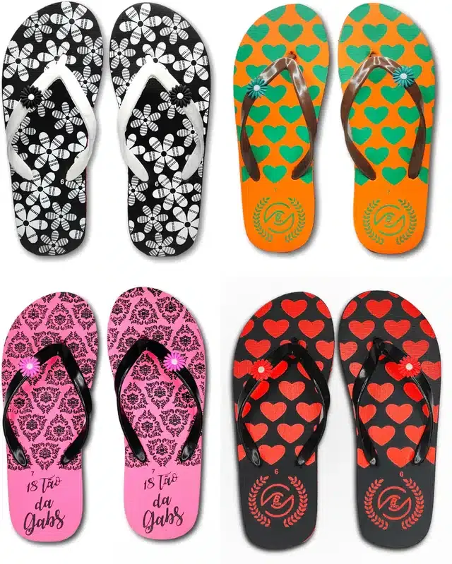 Flip Flops for Women, Pack of 4 (Multicolor, 7)