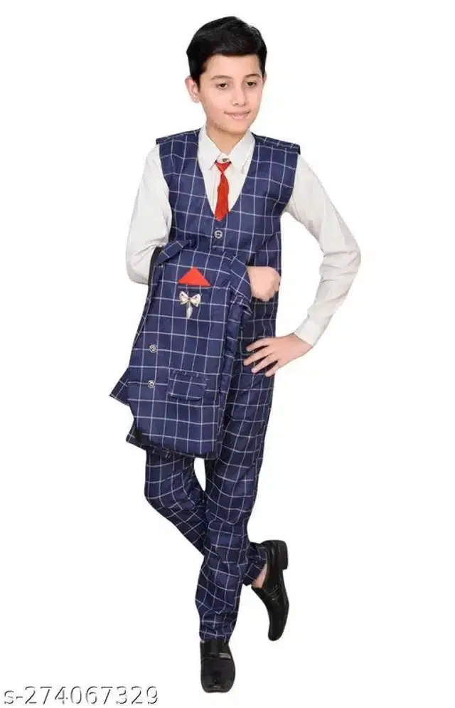 4 Pcs Coat Pant Set for Boys (Multicolor, 6-7 Years)