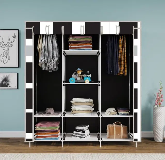 Plastic Printed Collapsible Wardrobe, Black