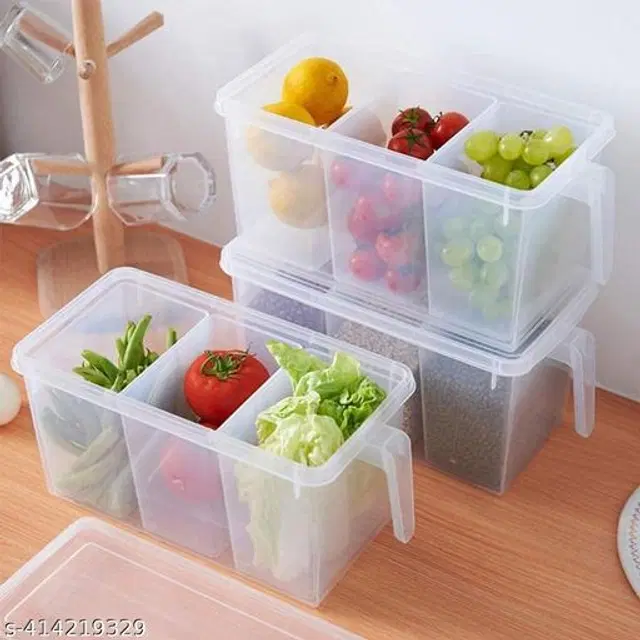 Plastic 3 in 1 Storage Container with Spoons, Transparent, 1500 ml