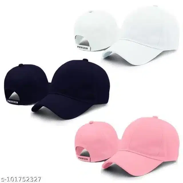 Cotton Caps for Men & Women, Set of 3 (Multicolor)