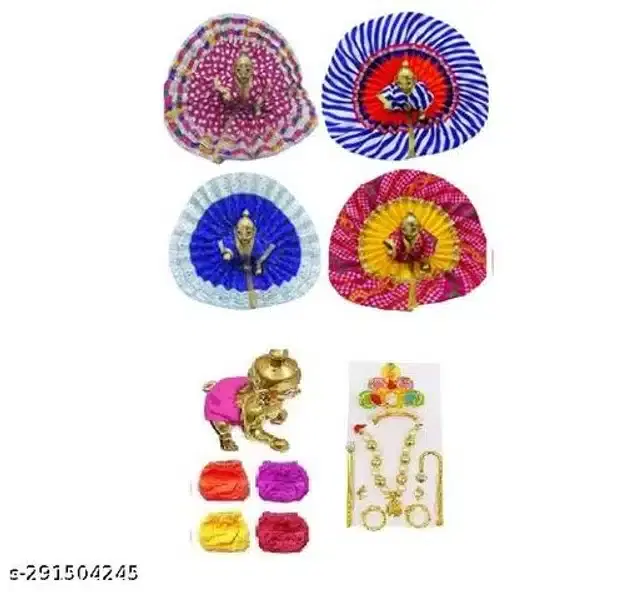 Laddu Gopal Ji Idol with Pooja Accessories, Multicolor, Set of 10