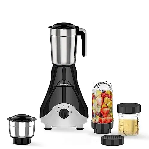 Lifelong Mixer Grinder for Kitchen, 500W, 4 Jars incl. 2 Nutribullet Jars for Smoothie & Blending, Chutney Jar & Liquidizing Jar, Wet Grinder & Blender, Stainless Steel Blades (llmg39)