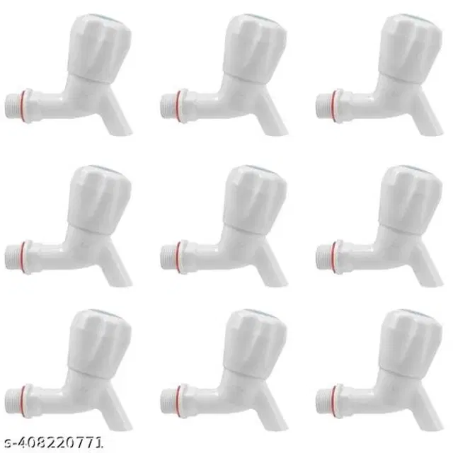 Plastic Bib Cock Tap, White, Pack of 9