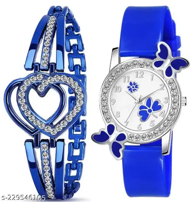 Analog Watch with Bracelet for Women, Set of 2 (Multicolor)