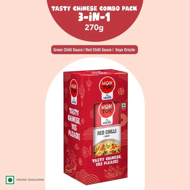 Wok Tok by Veeba Green Chilli Sauce + Red Chilli Sauce + Soya Sauce Combo 90 g x 3