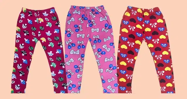 Fleece Printed Tights for Girls, Pack of 3 (Multicolor, 5-6 Years)